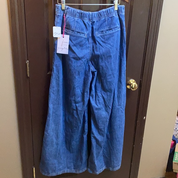 Free People Rider Suit Denim Blue Jeans Size M Wide Leg Pants Only - Picture 12 of 17